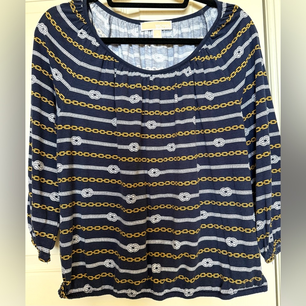 Michael Kors Navy Chain-Print Tunic Top